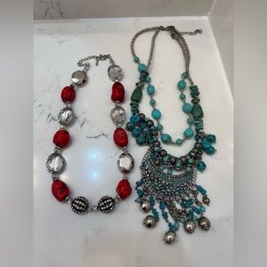 *BUNDLE OF 2* Turquoise and Red Beaded Necklace Set